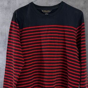 Brooks Brothers Womens Medium Long Sleeve Navy Blue Red Striped Pullover Cotton